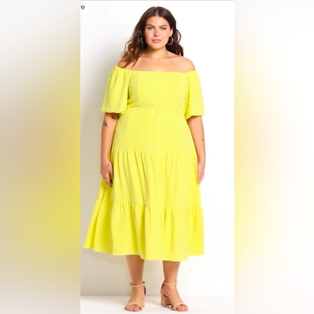 Lane Bryant Yellow off the shoulder midi dressed
